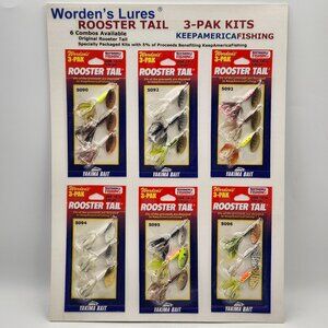 Yakima Wordens Rooster Tail 3-Pack Fishing Lures Sample Display Board 820666